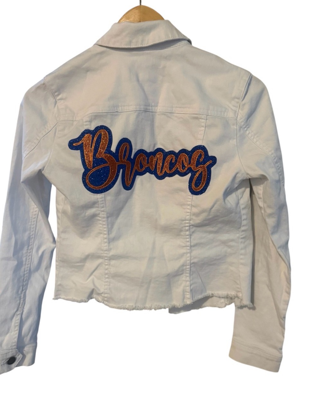 Denver Broncos Glam NFL Style🔥 repurposed Kut from the Kloth White Denim Jacket